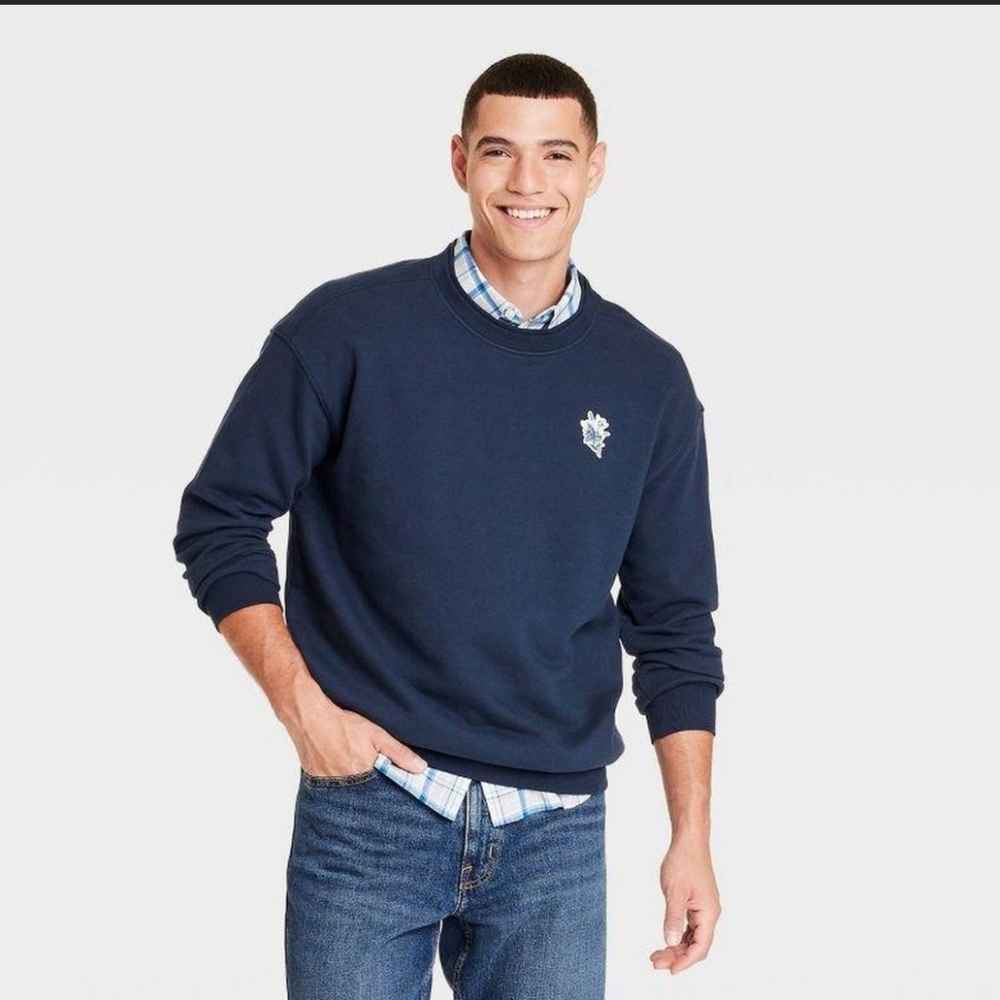 Men's Swestshirt With Flower Patch - Goodfellow & Co. - Blue - XL
